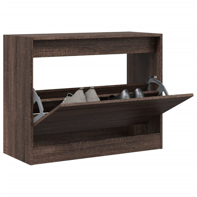 Load image into Gallery viewer, Vidaxl schoenenkast 80x34x63 cm bewerkt hout bruin eikenkleur

