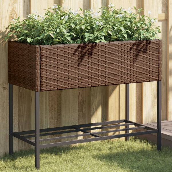 VidaXL Plantenbak met schap poly rattan bruin