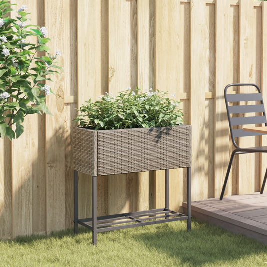 Vidaxl plantenbak met schap poly rattan grijs