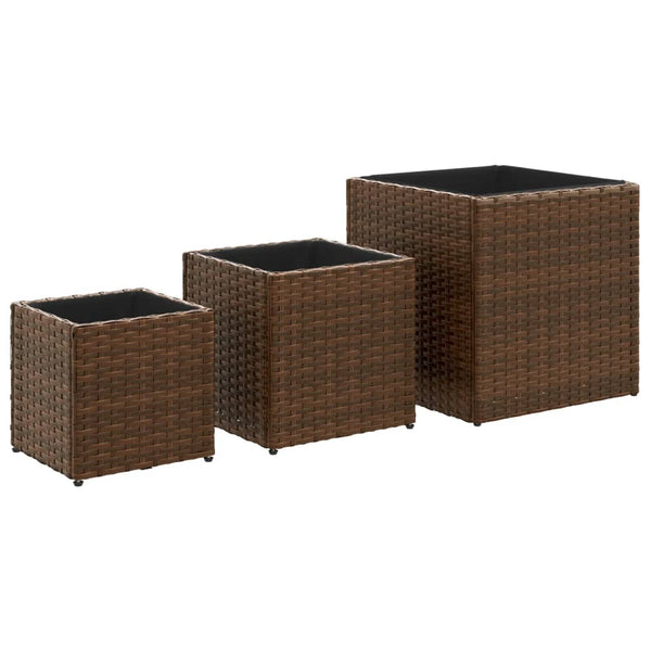 VidaXL Plantenbakken 3 st poly rattan bruin