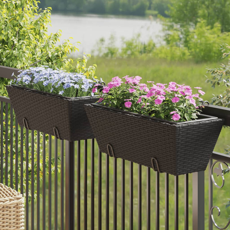 Load image into Gallery viewer, Vidaxl plantenbakken 2 st met haken poly rattan zwart
