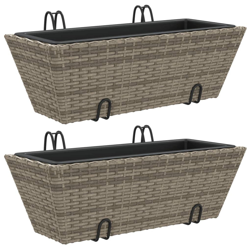 Load image into Gallery viewer, Vidaxl plantenbakken 2 st met haken poly rattan grijs
