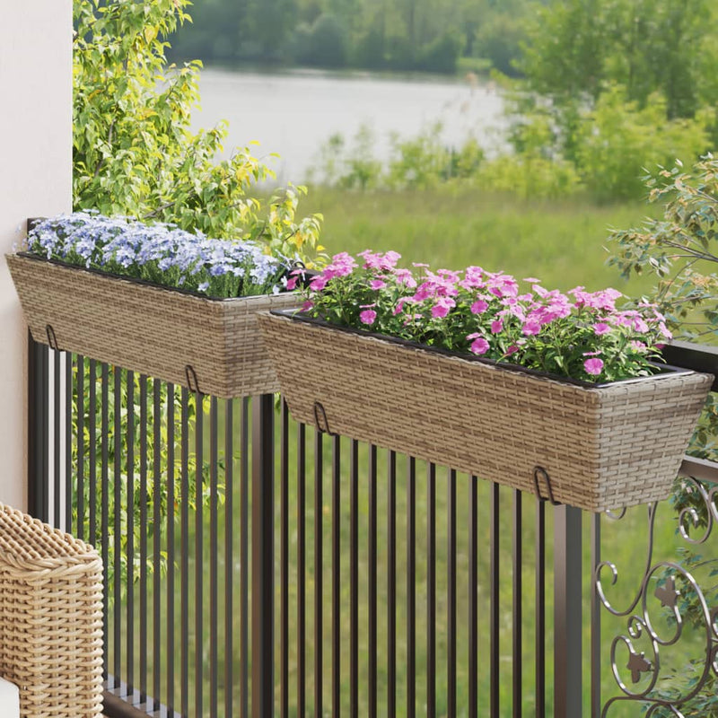 Load image into Gallery viewer, Vidaxl plantenbakken 2 st met haken poly rattan grijs
