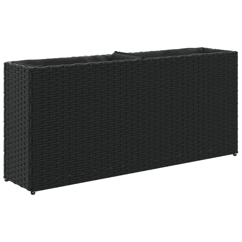 Afbeelding laden in galerijviewer, Vidaxl plantenbak met 2 potten 90x20x40 cm poly rattan zwart
