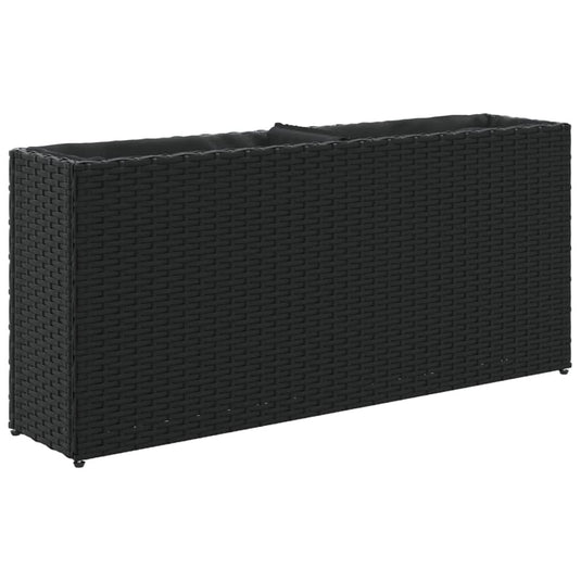 Vidaxl plantenbak met 2 potten 90x20x40 cm poly rattan zwart