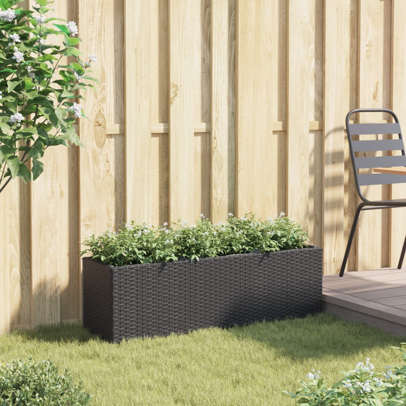 Load image into Gallery viewer, Vidaxl plantenbak met 3 potten 105x30x32 cm poly rattan zwart

