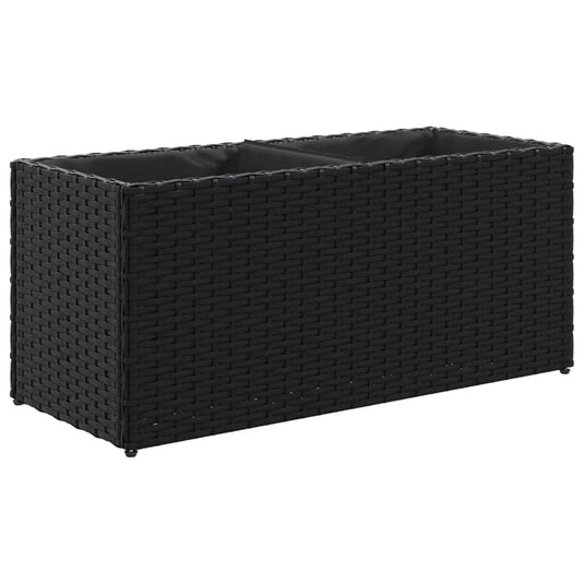 Vidaxl plantenbak met 2 potten 72x30x32 cm poly rattan zwart