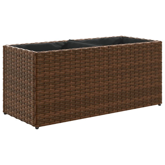 Vidaxl plantenbak met 2 potten 72x30x32 cm poly rattan bruin