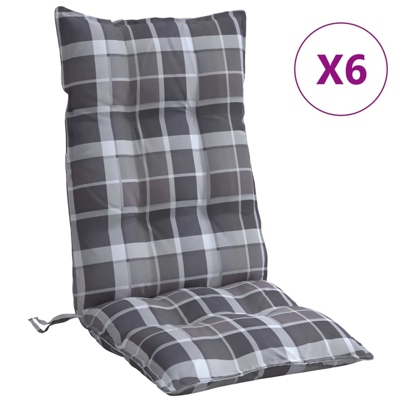 Load image into Gallery viewer, Vidaxl stoelkussens 6 st hoge rug ruitpatroon oxford stof grijs
