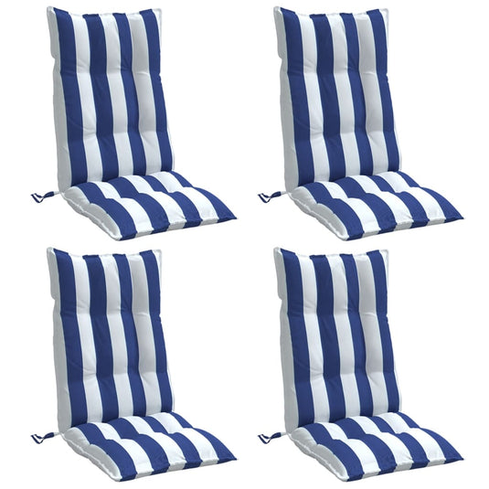 Vidaxl stoelkussens 4 st hoge rug gestreept oxford stof wit en blauw