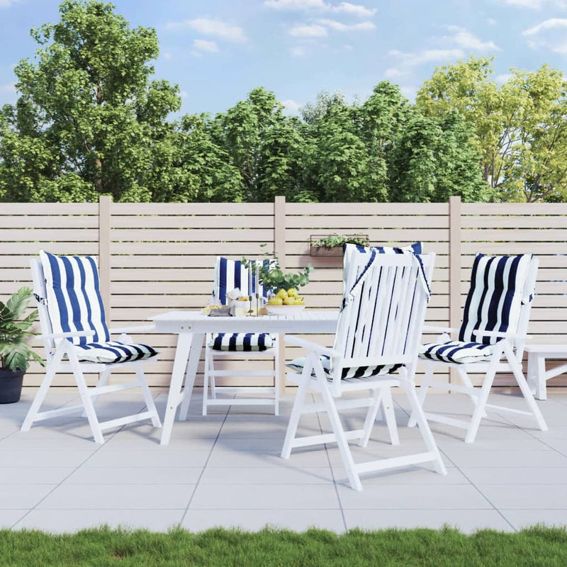 Load image into Gallery viewer, Vidaxl stoelkussens 4 st hoge rug gestreept oxford stof wit en blauw
