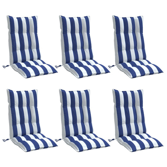 Vidaxl stoelkussens 6 st hoge rug gestreept stof oxford wit en blauw