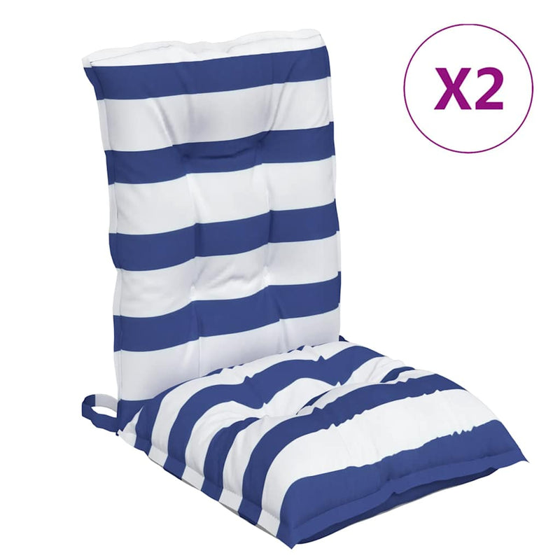 Afbeelding laden in galerijviewer, Vidaxl stoelkussens 2 st lage rug gestreept stof wit en blauw
