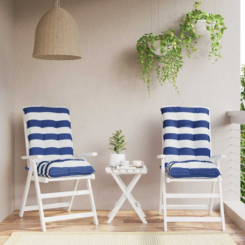Afbeelding laden in galerijviewer, Vidaxl stoelkussens 2 st lage rug gestreept stof wit en blauw
