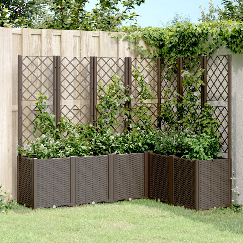 Load image into Gallery viewer, VidaXL Plantenbak met latwerk 160x120x140 cm polypropeen bruin
