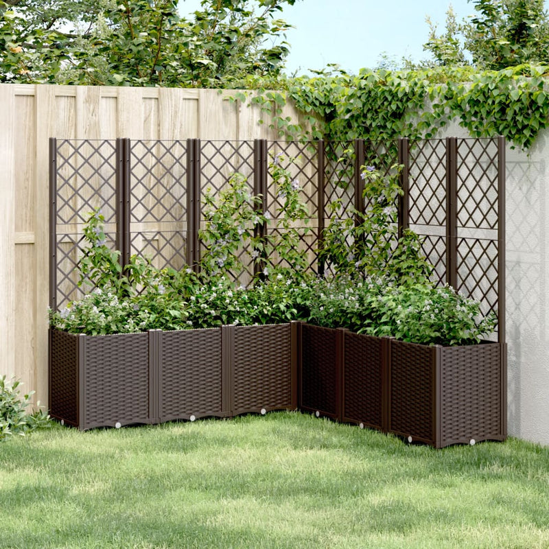 Load image into Gallery viewer, VidaXL Plantenbak met latwerk 160x160x140 cm polypropeen bruin
