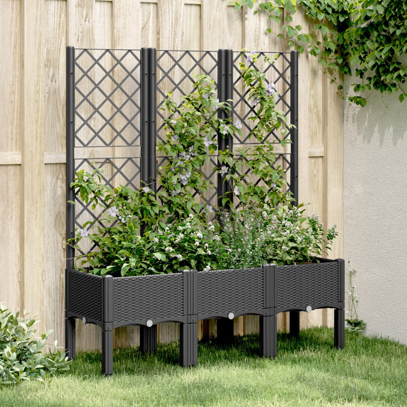 Load image into Gallery viewer, Vidaxl plantenbak met latwerk 120x40x142 cm polypropeen zwart
