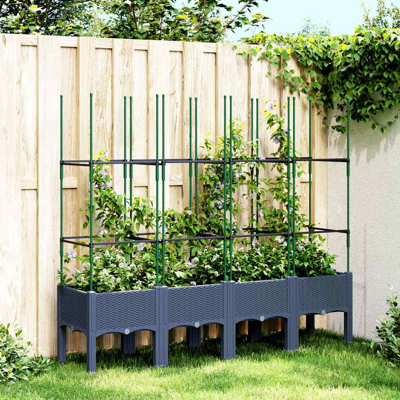 Load image into Gallery viewer, Vidaxl plantenbak met latwerk 160x40x142,5 cm polypropeen blauwgrijs
