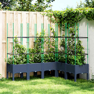 Vidaxl plantenbak met latwerk 160x120x142,5 cm polypropeen blauwgrijs