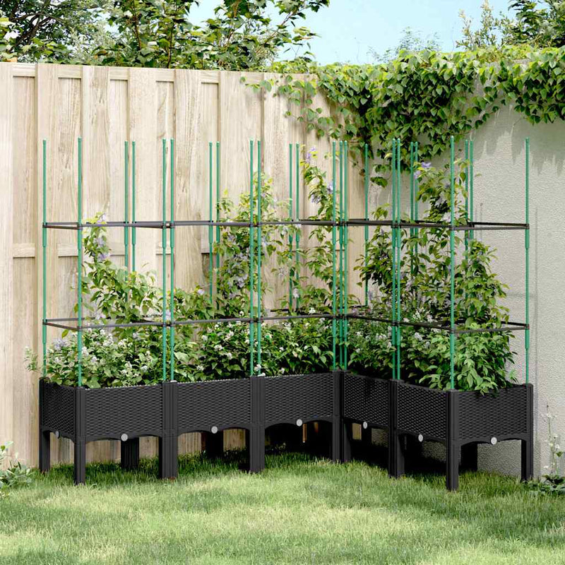 Load image into Gallery viewer, Vidaxl plantenbak met latwerk 160x120x142,5 cm polypropeen zwart
