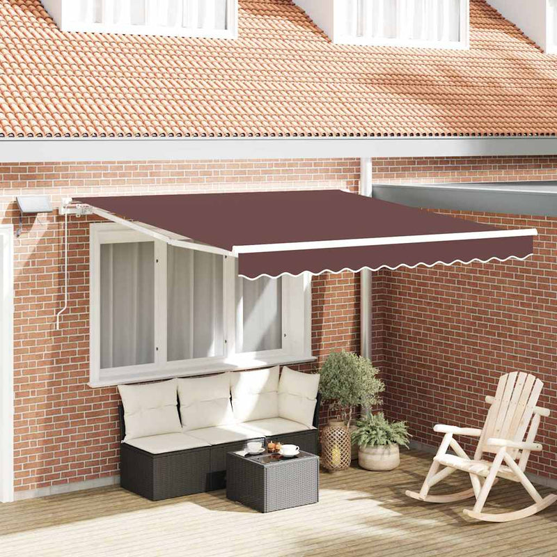Afbeelding laden in galerijviewer, Vidaxl luifel handmatig uittrekbaar met led's 300x250 cm bruin
