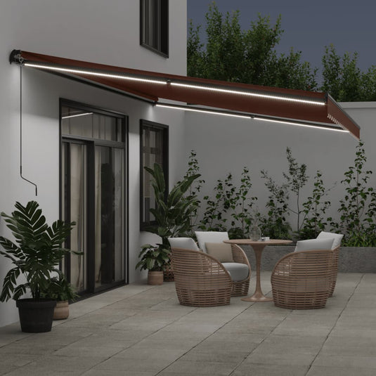 VidaXL Luifel handmatig uittrekbaar met LED's 500x350 cm bruin