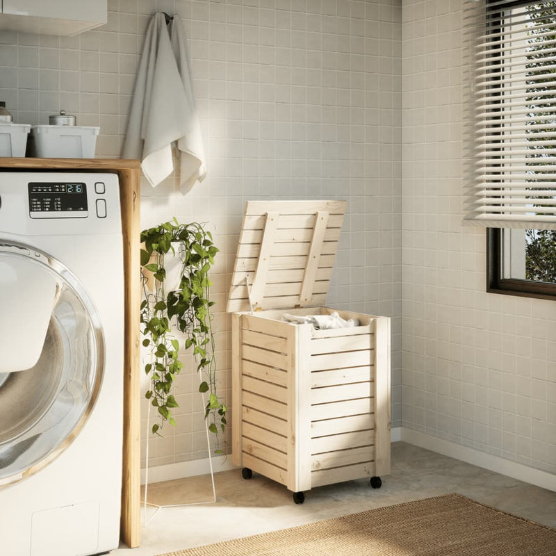 Load image into Gallery viewer, Vidaxl wasmand met wielen rana 45x45x64 cm massief grenenhout
