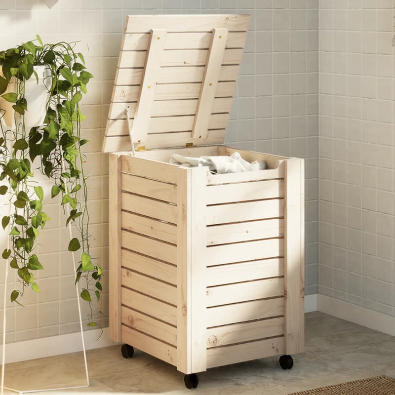 Load image into Gallery viewer, Vidaxl wasmand met wielen rana 45x45x64 cm massief grenenhout
