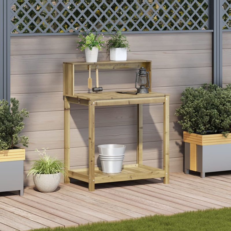 Load image into Gallery viewer, Vidaxl oppottafel met schappen 82,5x50x109,5 cm geïmpregneerd hout
