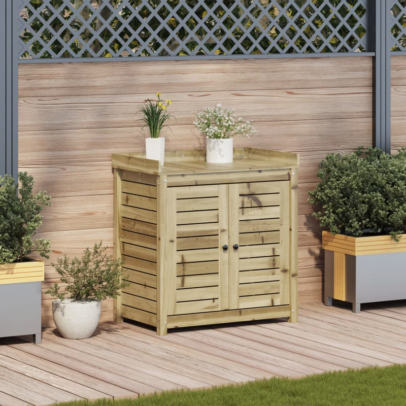 Load image into Gallery viewer, Vidaxl oppottafel met schappen 82,5x50x86,5 cm geïmpregneerd hout
