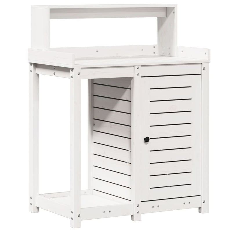 Afbeelding laden in galerijviewer, Vidaxl oppottafel met schappen 82,5x50x109,5 cm massief grenenhout wit
