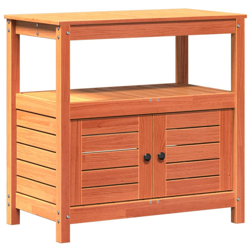 Load image into Gallery viewer, Vidaxl oppottafel met schappen 82,5x45x81 cm massief grenenhout bruin
