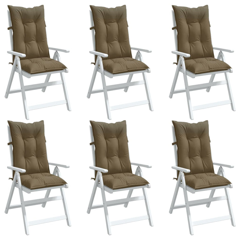 Load image into Gallery viewer, Vidaxl stoelkussens 6 st hoge rug 120x50x7 cm stof gemêleerd taupe
