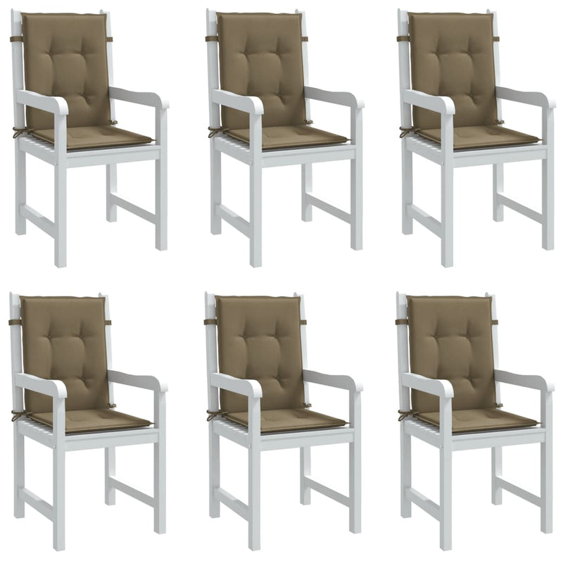 Load image into Gallery viewer, Vidaxl stoelkussens 6 st lage rug 100x50x4 cm stof gemêleerd taupe
