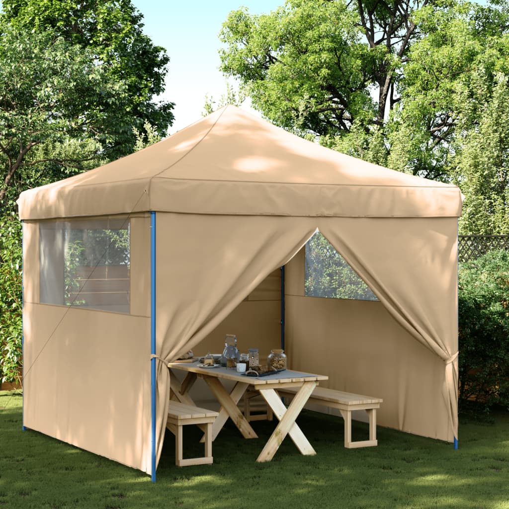 VidaXL Partytent inklapbaar pop-up met 4 zijwanden beige