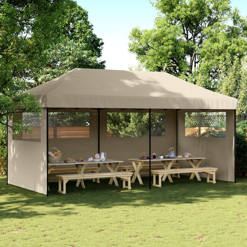Load image into Gallery viewer, Vidaxl partytent inklapbaar pop-up met 3 zijwanden taupe
