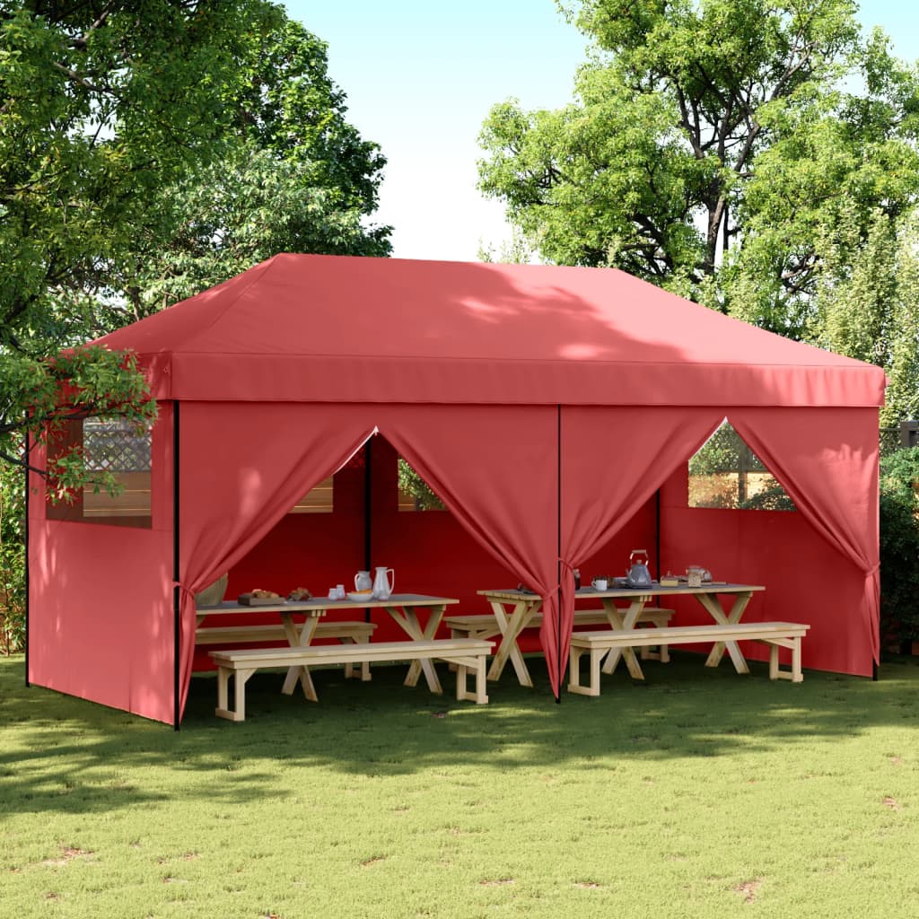 VidaXL Partytent inklapbaar pop-up met 4 zijwanden bordeauxrood