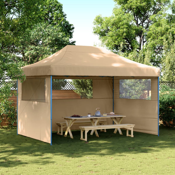 VidaXL Partytent inklapbaar pop-up met 3 zijwanden beige