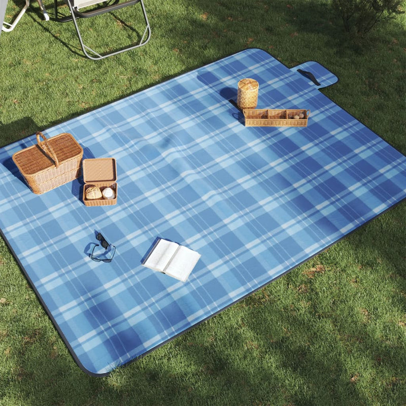 Load image into Gallery viewer, Vidaxl picknickkleed opvouwbaar geruit 200x150 cm fluweel blauw

