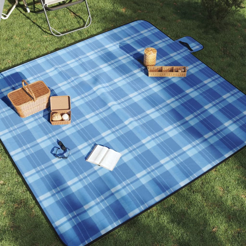 Load image into Gallery viewer, Vidaxl picknickkleed opvouwbaar geruit 200x200 cm fluweel blauw
