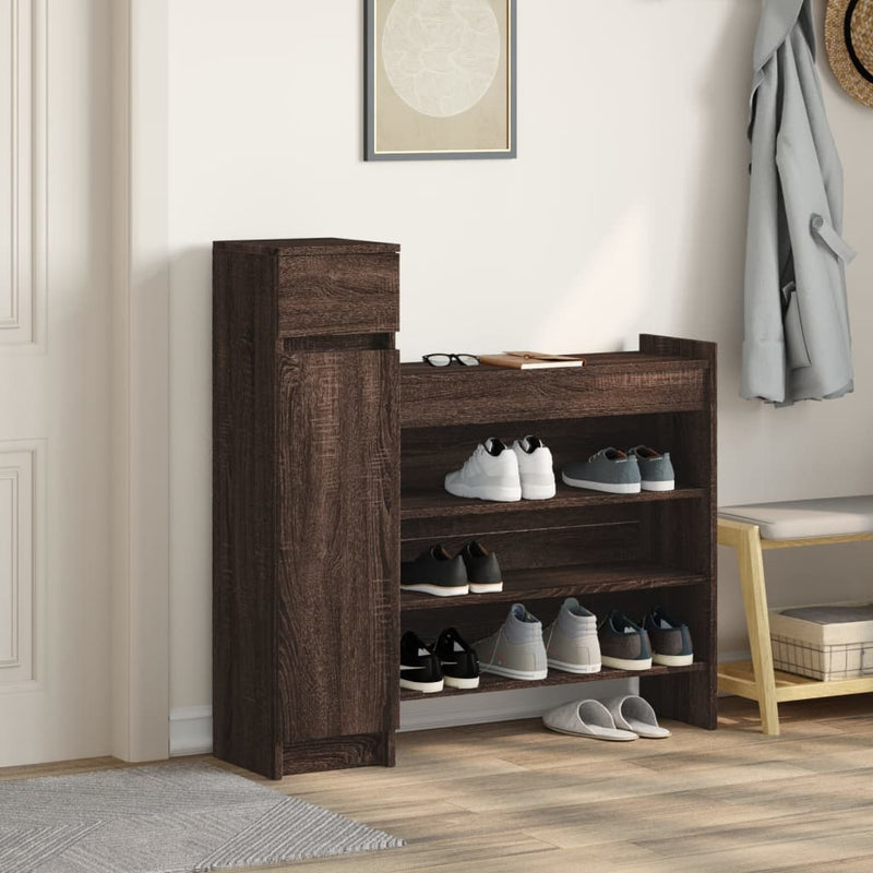 Load image into Gallery viewer, VidaXL Schoenenkast 100,5x28x100 cm bewerkt hout bruin eikenkleurig
