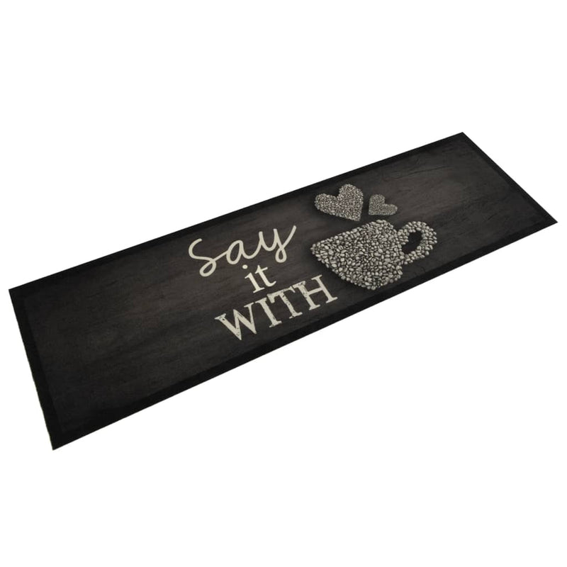 Load image into Gallery viewer, Vidaxl keukenmat wasbaar kopjeprint 45x150 cm fluweel zwart
