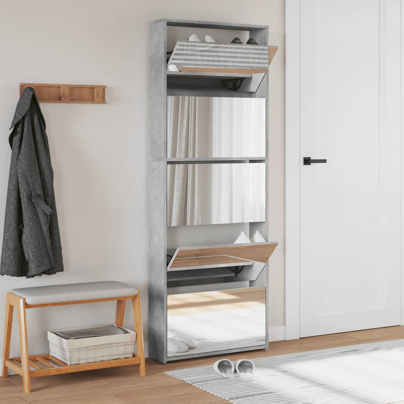 Load image into Gallery viewer, VidaXL Schoenenkast met spiegel 5-laags 63x17x169,5 cm betongrijs
