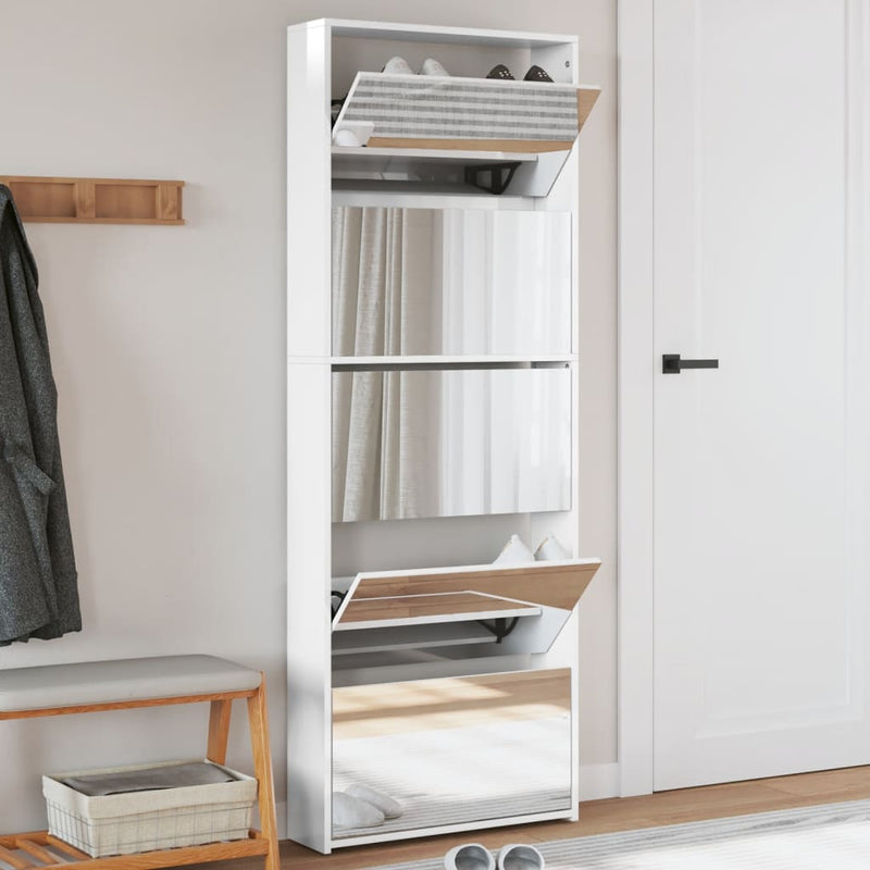Load image into Gallery viewer, VidaXL Schoenenkast met spiegel 5-laags 63x17x169,5 cm hoogglans wit
