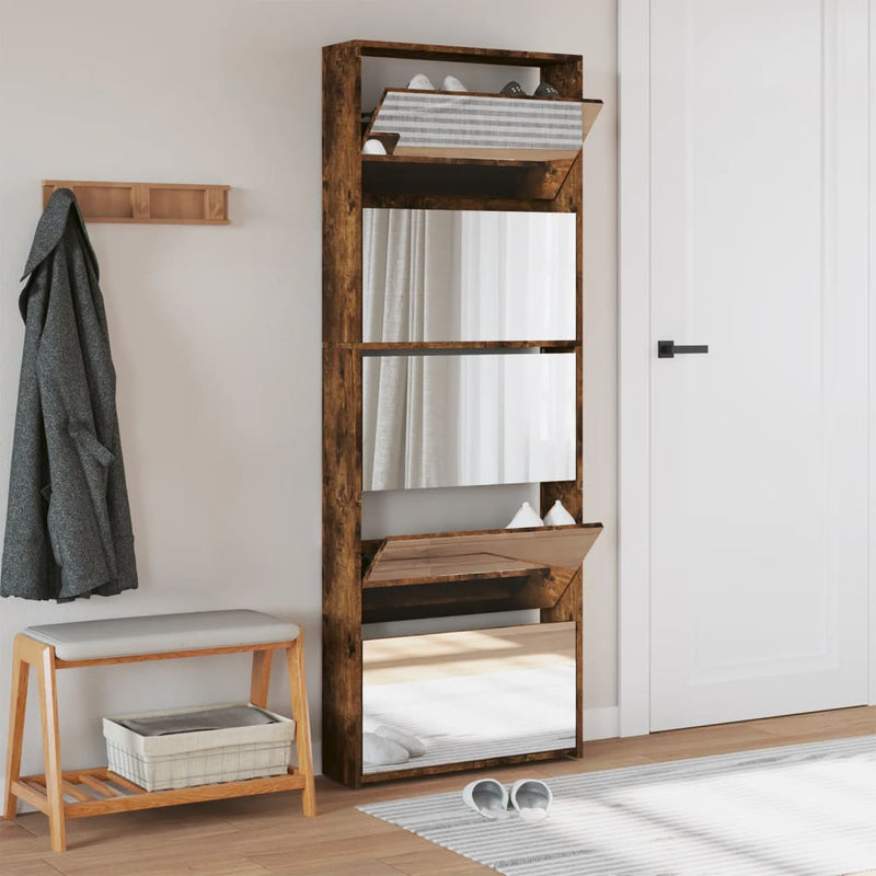 Load image into Gallery viewer, VidaXL Schoenenkast met spiegel 5-laags 63x17x169,5 cm gerookt eiken
