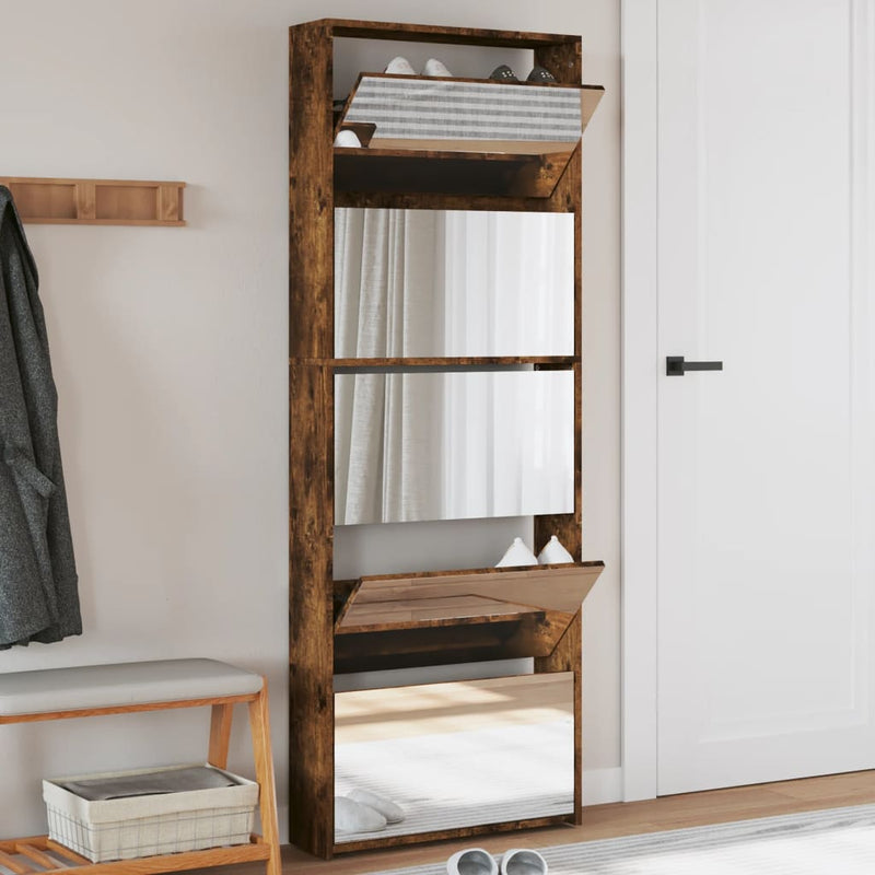 Load image into Gallery viewer, VidaXL Schoenenkast met spiegel 5-laags 63x17x169,5 cm gerookt eiken
