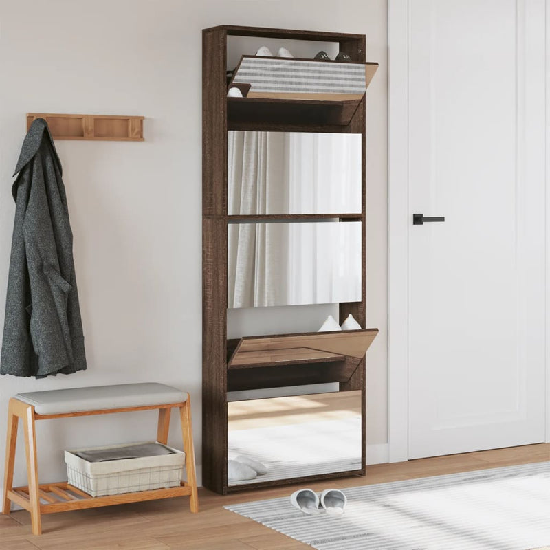 Load image into Gallery viewer, VidaXL Schoenenkast met spiegel 5-laags 63x17x169,5 cm bruineikenkleur
