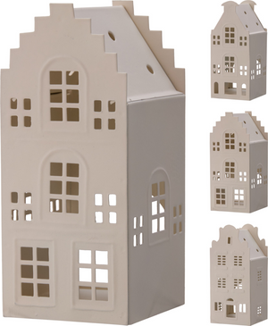 Theelichthouder huis 17cm 3 assorti - wit