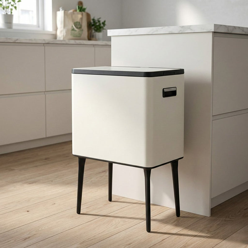 Afbeelding laden in galerijviewer, Excellent houseware afvalbak 35l metaal crème zwart

