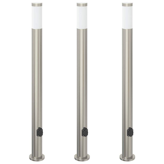 Vidaxl bolderverlichting met stopcontact 3 stuks 110 cm roestvrij staal ip44